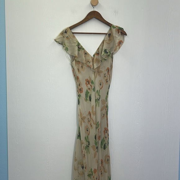 Polo Ralph Lauren - Beige Pastel Floral Ruffle V Neck Sleeveless Maxi Dress SZ 8 - Picture 12 of 12